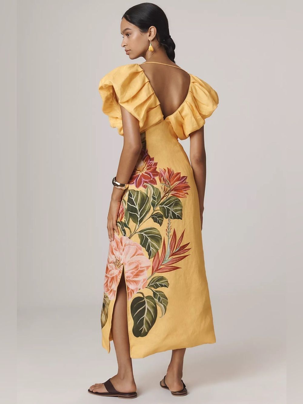 New Anthropologie Farm Rio V-Neck Linen Midi Dress Size L - Picture 2 of 9